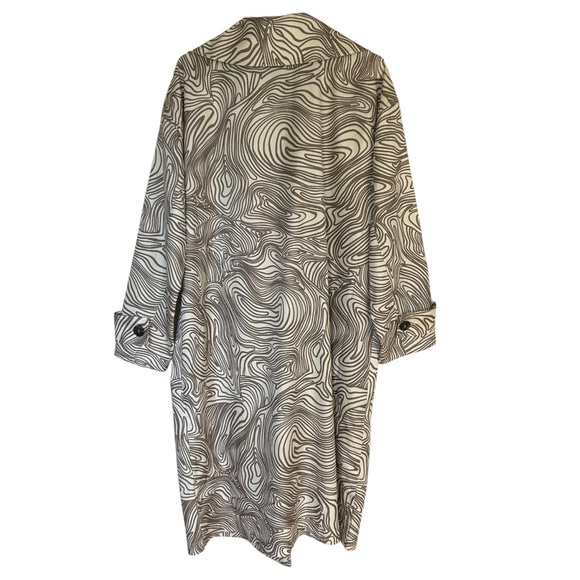 Open Edit Brown and Cream Patterned Trench Coat Lagenlook Artsy - Picture 3 of 12